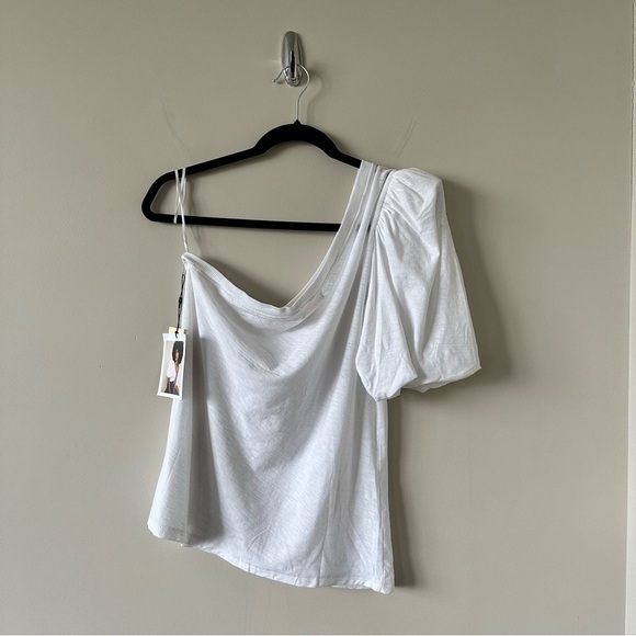 NATION LTD - Raina Balloon Sleeve One Shoulder Tee in White - Picture 7 of 10
